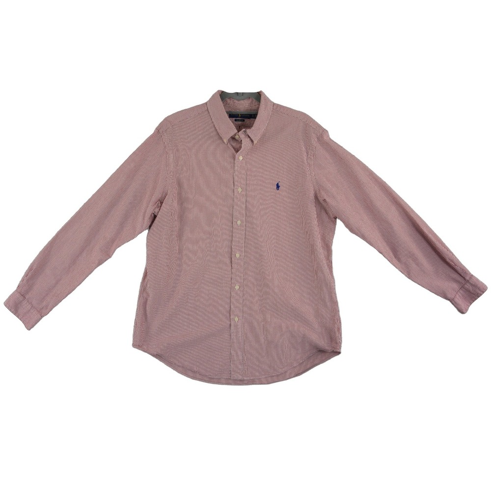 Ralph Lauren Seersucker Button Down Shirt Men's Size XL Red White 100% Cotton